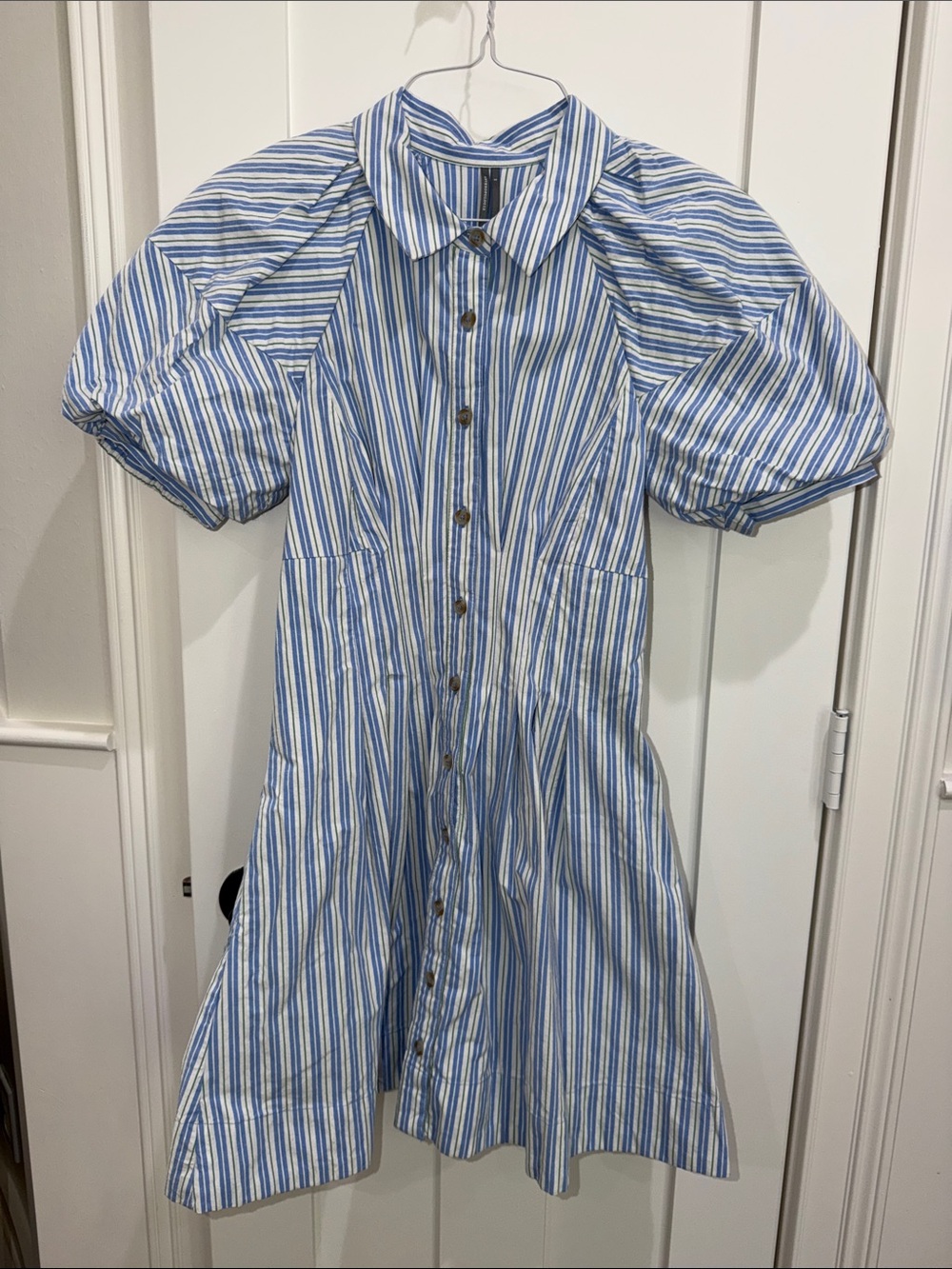 Anthropologie Classic Blue, White and green Striped Women’s Button-Front Dress